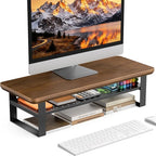 NestNeat Monitor Stand Riser, 24 Inch Computer Monitor Stand for Desk, 2-Tier Wood Desk Shelf Organizer with Storage, Desktop Stand for Laptop/Screen/PC/Printer, Ergonomic Home Office Monitor Stand