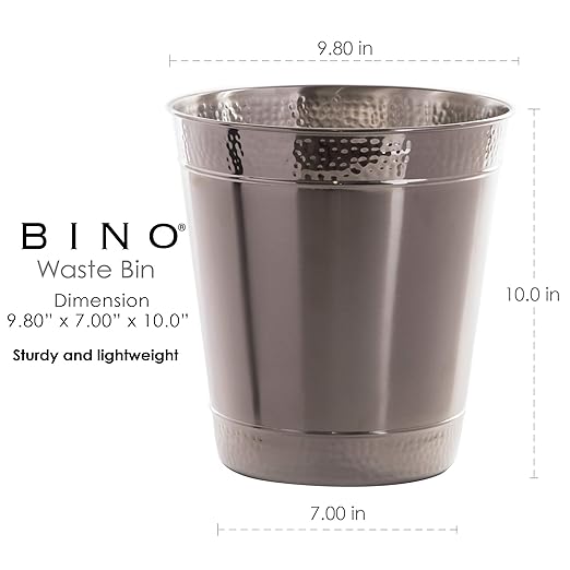 BINO Metal Waste Basket for Home, Office, Bathroom, Dorm, Kitchen and More | Trash Can Bin for Bedroom | Desk Trash Can | Home Essentials