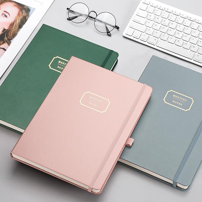 EMSHOI Meeting Notebook for Work with Action Items - 320 Pages B5 Thick Project Planner Agenda Organizer Work Notebook for Women Men Office Business, PU Leather Hardcover, 7.5" x 10", Dark Green