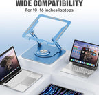 JOYEKY Laptop Stand for Desk, Adjustable Computer Stand with 360° Rotating Base, Ergonomic Laptop Riser for Collaborative Work, Foldable & Portable Laptop Stand, fits for All 10-16" Laptops (Blue)
