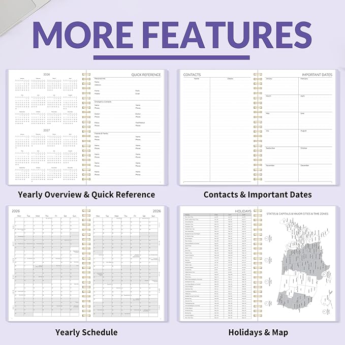 GNL 2026 Planner, Weekly ＆ Monthly Planner 2026, JAN. 2026 – DEC. 2026, 6.4" x 8.3" Monthly Agenda Planner with Tabs, Waterproof Flexible Cover, Spiral Binding, Double-sided Pocket, Bookmark, Purple