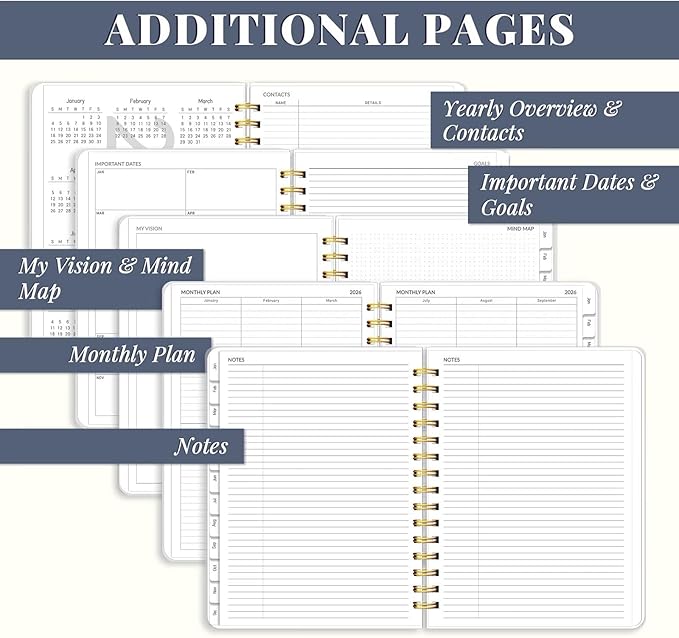 2026 Planner 8.5 x 11, Large Weekly Monthly Planners with Tabs, A4 Spiral Bound Daily Calendar 2026 Planner, 12 Month Agenda from Jan. to Dec., Flexible Cover Appointment Book(Smill Sun)