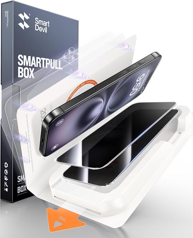 SMARTDEVIL 2 Pack for iPhone 16 Privacy Screen Protector, Military Grade Shatterproof, 9H Hardness, Anti-Spy Tempered Glass, Fast & Easy Instlltion, Case Friendly