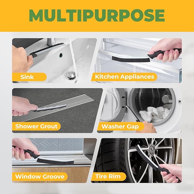 KMOSENIA Cleaning Brush - 3 Pcs Hard Bristle Crevice Cleaning Brush, Grout Brush, Scrub Brush Cleaning Supplies, Gap Cleaning Tools for Bathroom Kitchen Toilet Window Track (3, Black)