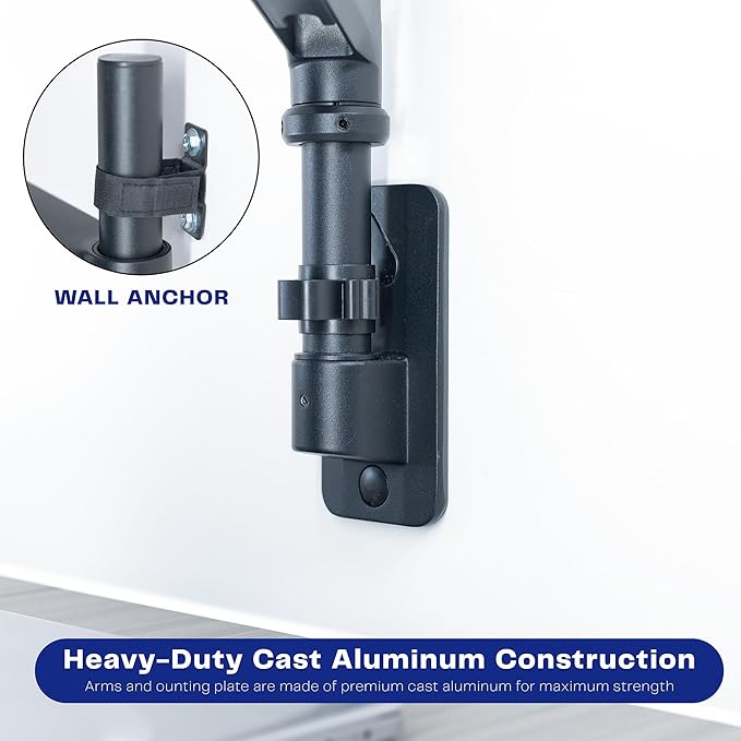 VIVO Pneumatic Arm Dual Ultrawide Monitor Wall Mount for Up to 49 inch Screens, Holds 2 Ultra Wides Up to 33.5 lbs Each, Black, MOUNT-V120K