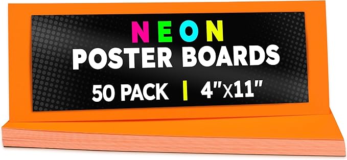 Hygloss Small Poster Board 4x11 - 50 Neon Orange Single Color Poster Boards Bulk Pack - 10 Pt. Thickness Colored Poster Board Paper for Projects, Flash Cards, Signs - Posterboard Multipack 4" x 11"