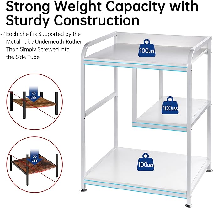 Fannova Large Printer Stand Table with Storage Shelf for Host Computer, PC Tower, CPU and Shredder, 3 Tier Rolling Printer Cart with Wheels for Home Office Storage and Organization - White