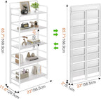THKKY No Assembly Folding Bookshelf, 5 Tiers Collapsible Book Shelf for Home Office, Vintage Wood Foldable Bookcase Storage Organizer for Living Room Bedroom (White)