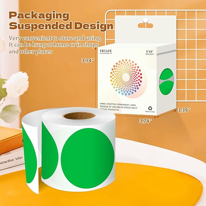 3 Inch Round Color Coding Labels (500 per Roll) - Colored Dot Stickers Round Labels for Inventory, Warehouse, Office Organizing - Green Circle Stickers