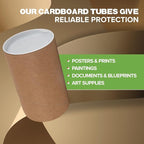 Paclord 3" x 6" Reinforced Kraft Paper Mailing Tube, Pack of 1 Tube with 2 Caps – Secure USPS Approved Poster Tube – Cardboard Tube for Shipping and Storing Posters, Prints, Artwork, or Documents