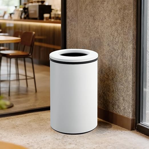 Takywep Stainless Steel Open Top Trash Can, 10.6 Gallon Cylindrical Touch-Free Direct Toss Bin with Soft-Close Lid, Anti-Fingerprint Easy-Clean for Kitchen Office Bathroom (White)