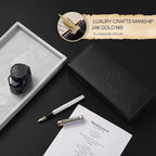 HDDNB Silver Luxury Fountain Pen Set for Men and Women with Gift Box, 24K Gold Finish and Gilded Nib(Extra Fine) with 5 Black Ink Cartridges and Converter