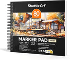 Shuttle Art Marker Pad, 8.3”x8.9” Portable Square Sketchbook, 80 Sheets Marker Drawing Paper, 110LB/180GSM Bleedproof Art Paper, Spiral-Bound, Great for Professional Artist to Draw, Paint & Sketch