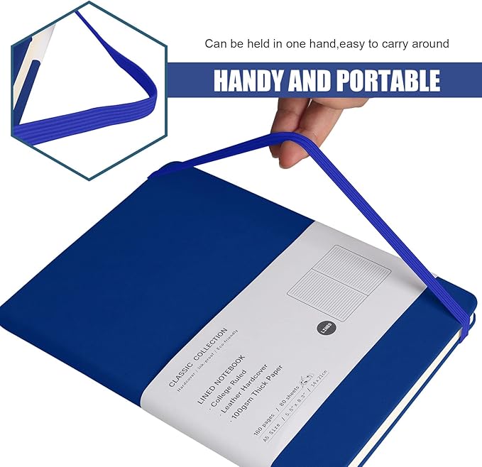 EMOMAS Lined Journal Notebook, 6Pack Hardcover Notebook for Men & Women – Journals for Writing, Work, School, Home & Daily Notes, 160 Pages – Medium A5, 5.7"x8", 100 gsm Thick Paper (Blue)