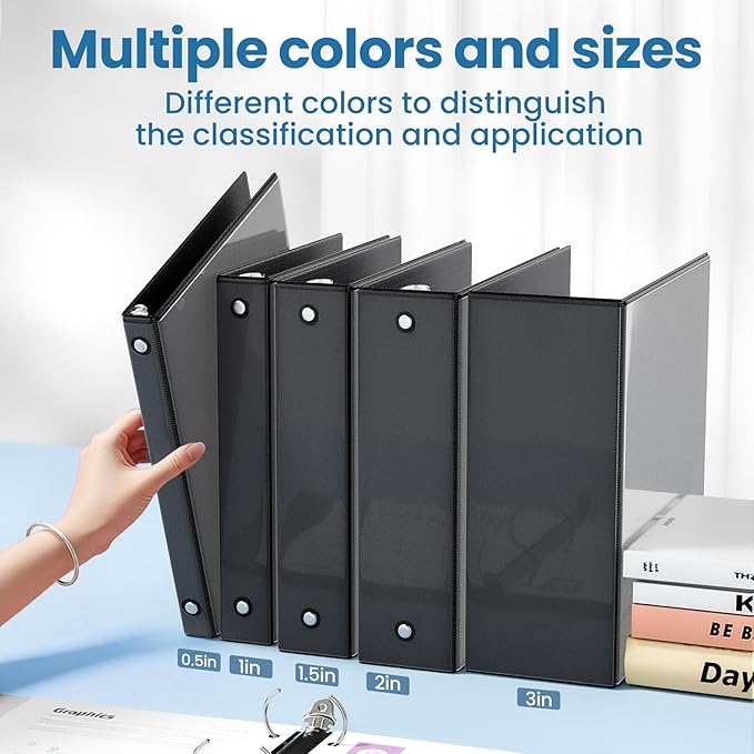 SUNEE 3 Ring Binders 1 Inch 12 Pack, Clear View Three Ring PVC-Free (Fit 8.5x11 Inches) for School or Office Supplies, Black