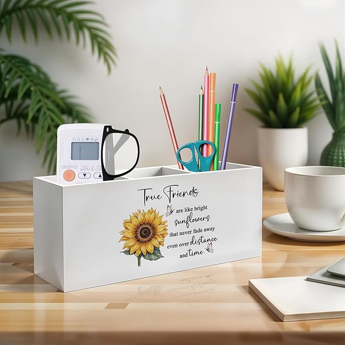 Exqcom Friend Gifts Pen Pencil Holder, Long Distance Friendship Gifts, True Friends Are Like Bright Sunflowers Pencil Pen Holder Organizer for Home Office Desk Accessories