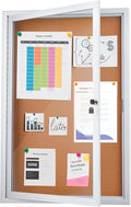Homezelle Enclosed Cork Bulletin Board 36"x24" Outdoor Weatherproof Cork Noticeboard with Locking Door Wall-Mounted Silver Aluminium Frame for Home, School, Office, Community, Hospital