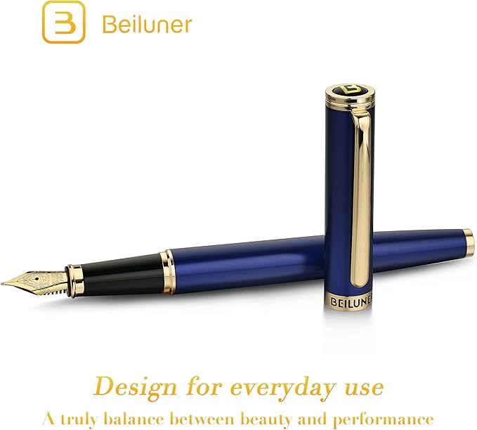 BEILUNER Blue Fountain Pen,Stunning Luxury Pens with 24K Gold Accents, Gorgeous 24K Gilded Nib(Extra Fine), Fancy Pen Gift for Men&Women -Ink Converter-Elegant, Reliable,Graduation Presents, Nice Pen