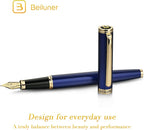 BEILUNER Blue Fountain Pen,Stunning Luxury Pens with 24K Gold Accents, Gorgeous 24K Gilded Nib(Extra Fine), Fancy Pen Gift for Men&Women -Ink Converter-Elegant, Reliable,Graduation Presents, Nice Pen