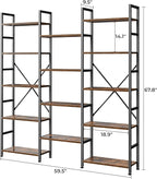 SUPERJARE Triple 5 Tier Bookshelf, Bookcase with 14 Open Display Shelves, Wide Book Shelf Book Case for Home & Office, Rustic Brown