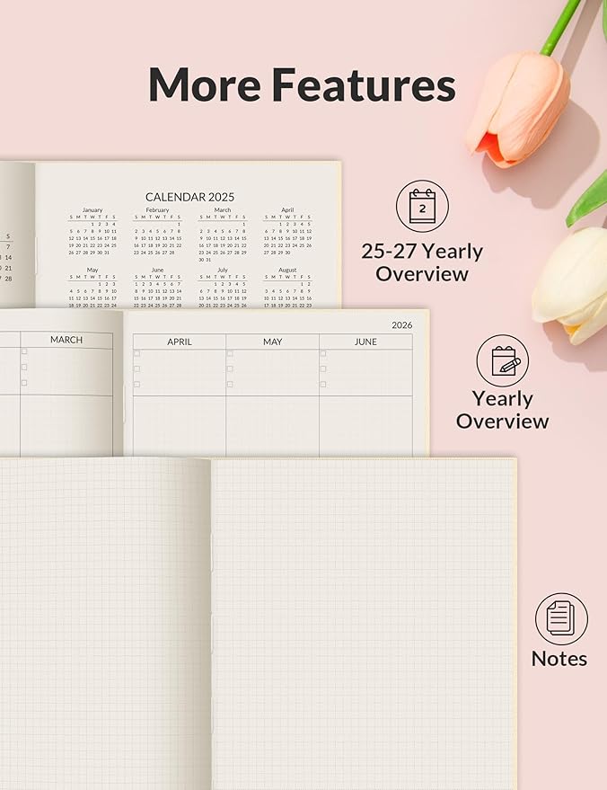 SUNEE 2026 Daily Planner A5 Hardcover – Hourly Schedule Organizer with Monthly Tabs & Task Tracker – Beige Cover Time Management Notebook for Work, School, Personal Goals