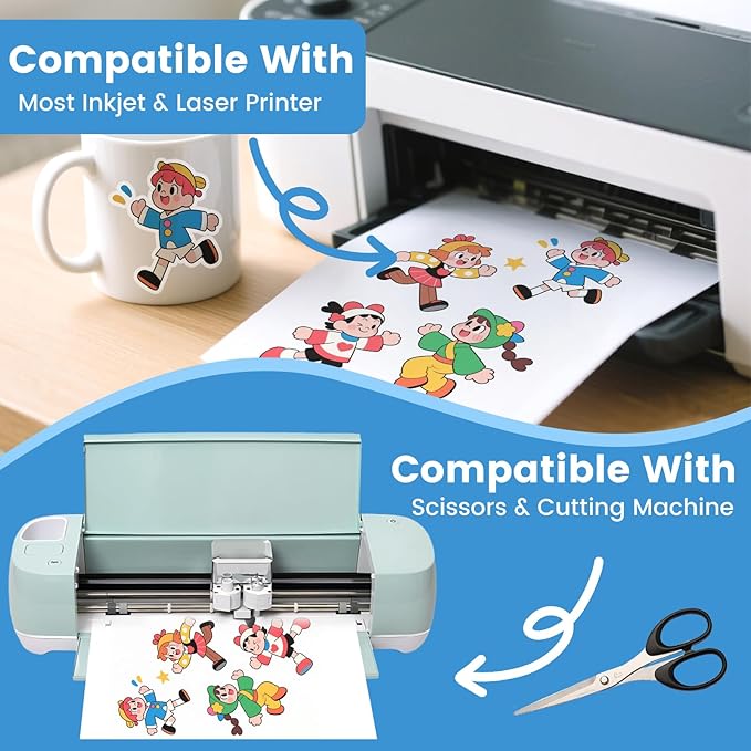 150 Sheets Glossy Sticker Paper, 8.5in x 11in Sticker Paper for Inkjet Printer, Self-adhesive Printable Sticker Papers, Vibrant Colors, Dries Quickly, US Letter Size
