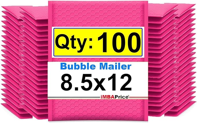 iMBAPrice 8.5x12 Inch Hot Pink Bubble Mailers #2 – 100 Pack Self-Seal Padded Envelopes, Waterproof Bubble Cushion Mailers for Small Business Packaging & Shipping