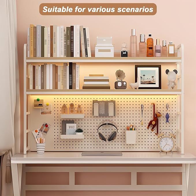 ZWCQSYS 2-Tier Desktop Bookshelf Hutch - Metal Desk Shelf Bookcase with Desk Pegboard Countertop Storage Organizer Rack for Dorm or Office (A, 90cm/35.4in)
