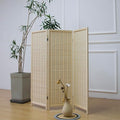 Furnnylane 3 Panel Short Room Divider Screen,Beige Freestanding Partition,Small Bamboo Panel Divider for Room Seperation,3.95 FT Tall