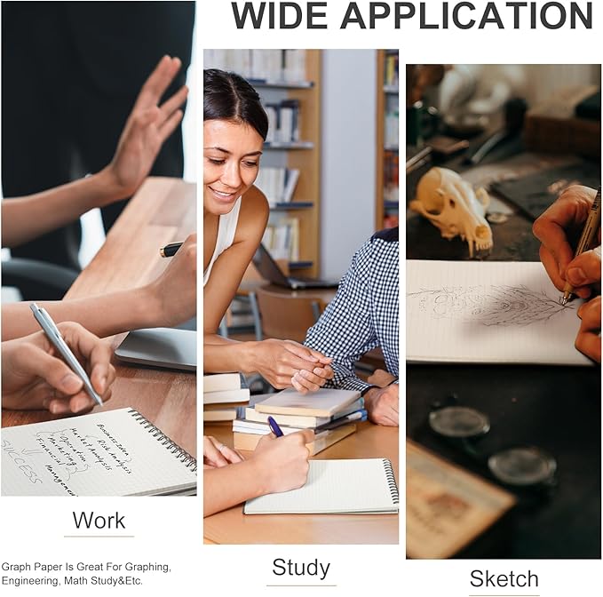 Engrowtic 6 Pack Graph Paper Spiral Notepad A5 Top Wirebound Notepad Grid Notebook Steno Pads Memo Notebook Grid Paper 140 Pages for Writing Sketching Drawing Office Supplies (Dark Grey)