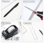 COMFYROOM Black Desk Accessories with Pen Holder, Office Supplies Desk Organizers and Accessories, Tape Dispenser, Stapler, Staple Remover, Staples, Clips Set, Ruler, Scissor, Pen, Tape (Black)
