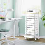SYKIARIOL Rolling Cart with Drawers,10 Drawer Rolling Cart,Rolling storage cart with drawers,White Rolling Drawer Cart,Teacher Rolling Cart for Classroom Storage,Craft Cart with Wooden Tabletop