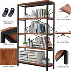 Himimi Industrial Bookshelf 5-Tier, Bookcase 58" H Ladder Shelf, Storage Shelves Rack Shelf Unit, Accent Furniture Metal Frame, Home Office Furniture for Bathroom, Living Room, Vintage Brown