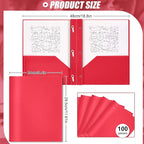 Lincia 100 Pcs Plastic Folders with Pockets and Prong Folders with Prongs 2 Pockets for Office, School for Students, Teachers, Office Workers(Red)
