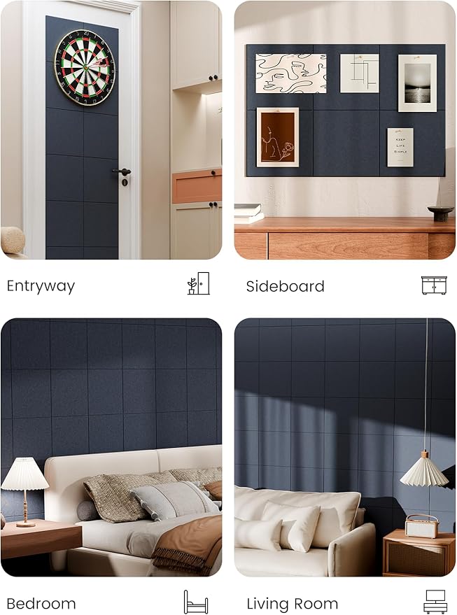 Bumusty Large Cork Board 36"x24" Alternative - 6 Pack Felt Wall Tiles with 40 Safe Removable Adhesive Tabs, 30 Pushpins, Cork Boards for Walls Pin Board Bulletin Board (Deep Charcoal Blue)