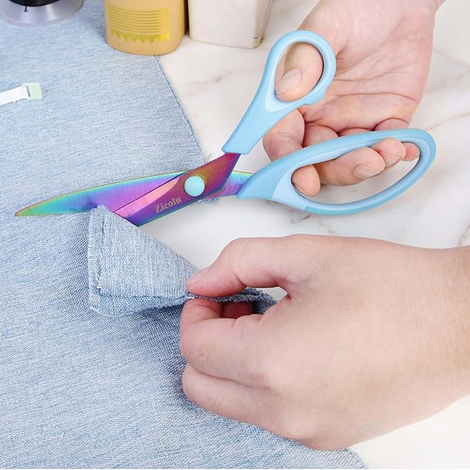 Zicolu 8.5" Scissors All Purpose, Multipurpose Office Scissors Set of 3 Pack, Titanium Coating Sharp Blade, Soft Comfort-Grip, Ideal for Fabric, School, Home, Craft & Sewing, Right/Left Handed, Blue