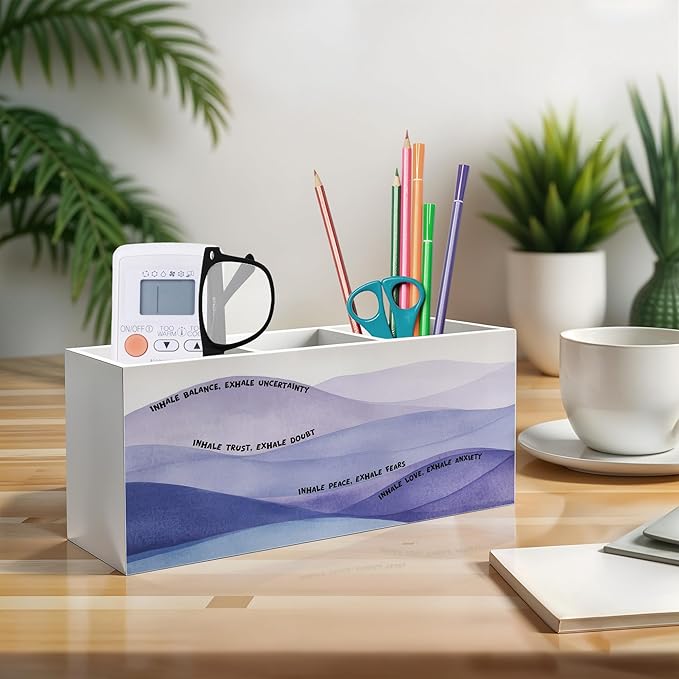 Exqcom Inhale Exhale Meditation Mental Health Pen Pencil Holder, Therapy Office Decor, Inspirational Pencil Pen Holder Organizer for Meditation Room Counseling Office Desk Accessories