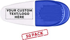 50 Magnetic Memo Holders Set - Customizable Text, Logo - Large Clip, Plastic - White Blue