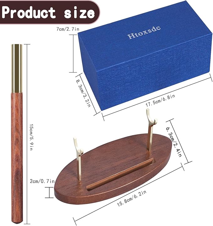 Htoxsdc Pen Holder Desk Organizers and Accessories Desk Decor ，Exquisite Wooden Pen Holder ，with a Cool Pen and Two Refills for Office and Home (Style B)