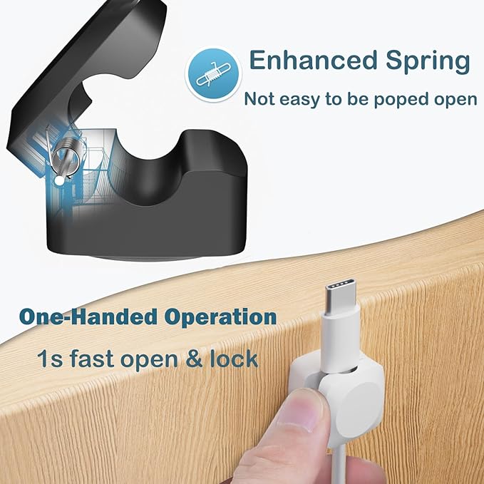 Lancord 8 Pack Cord Organizer Holder, Rotatable Cable Clips, Spring Cord Holder for Nightstand Adhesive Cable Organizer, Cable Management Clips Charging Cord Organizer for Desk Office Car Wall