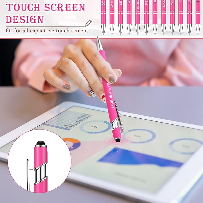 Zonon 12 Pcs Inspirational Pens Bulk Funny Ballpoint Pen with Stylus Tip Motivational Gifts for Valentine's Day Teacher Coworkers Nurse School Office Supplies(Pink,Boss Lady)