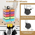 HAPPYGRILL 10-Drawer Rolling Storage Cart, Storage Organizer Cart with Lockable Wheels, Beauty Salon Movable Utility Cart for School, Office, Home, (Colorful)