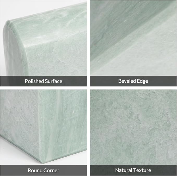 Faticdorr Luxury Marble Bookends for Shelves, 13LB Heavy Duty Marble Book Ends for Heavy Books, Stone Bookends Decorative, Polished, Light Green Arch, Set of 2