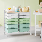 Rolling Storage Cart with 12 Drawers, Wooden Tabletop Utility Cart for Craft Storage, Art Supply Storage & Home Office Organization, Teacher Cart with Wheels for Classroom Organization, School (Green)