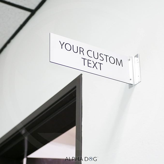 ALPHA DOG SIGNS Custom Projecting Hallway Nameplate, 4"x12" Double-Sided Business Sign, Personalized 2-Line Text, Indoor Outdoor, Easy Install, Durable, Made in USA (White)