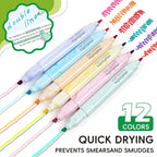 Techjob Aesthetic Highlighters 6 Pack Dual Tips,Double Line Highlighters Assorted Colors, Home and Office Use, Teacher Supplies, Ideal Highlighter for Organizing and Coloring