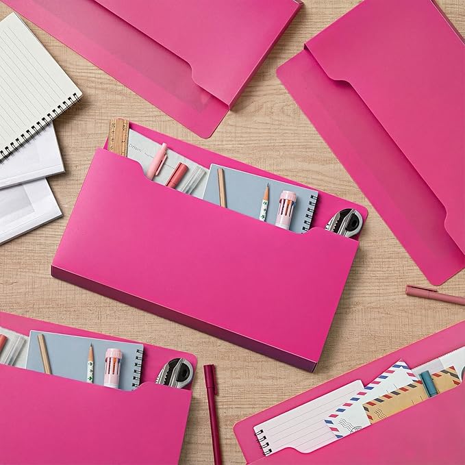 Feifeiya Magnetic Pocket File Holder Large File Folder Organizer Paper Mail Letters Holder Wall Hanging Office Supplies for Refrigerator Whiteboard Cabinets(13.8 x 8.3 Inch,Horizontal,Rose-red)