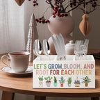 URLLUAE Boho Plant Classroom Wooden Pen Pencil Holder for Office Desk Accessories, Back to School Supplies for Students College Boys Girls Teachers First Day of School, Let's Root for Each Other