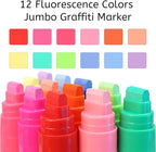 BIGTHUMB Jumbo Graffiti Poster Markers Set: 12 Neon Colors Large 15mm Wide Tip Permanent Ink Thick Acrylic Paint Pens for Rock Painting, Stone, Glass, Wood, Ceramic, Metal, Plastic, Fabric