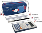 Haumei Canvas Pencil Case Large Capacity, Big Denim Pen Pouch with Zipper, Cute Durable Portable Stationary Storage Bag Organizer for Adults Women, Dark Blue, Button